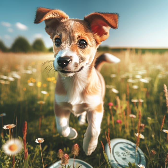 Adorable Mixed Breed Dog Playing Fetch Outdoors - Cute Pup in Grassy Field