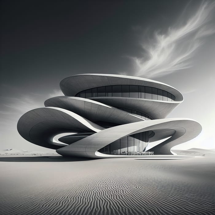 Futuristic Zaha Hadid Style Villa in Desert Landscape