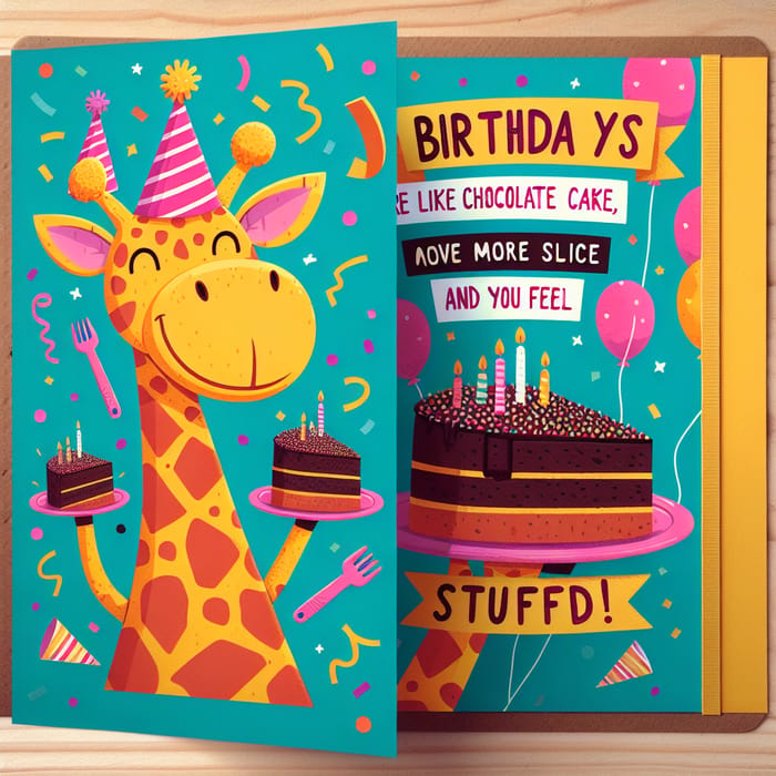 Hilarious Giraffe Birthday Card with Chocolate Cake Humor