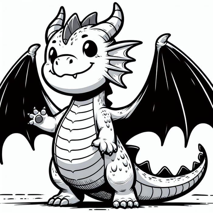 Smiling Dragon Cartoon Illustration | Minimalist Monochrome Art