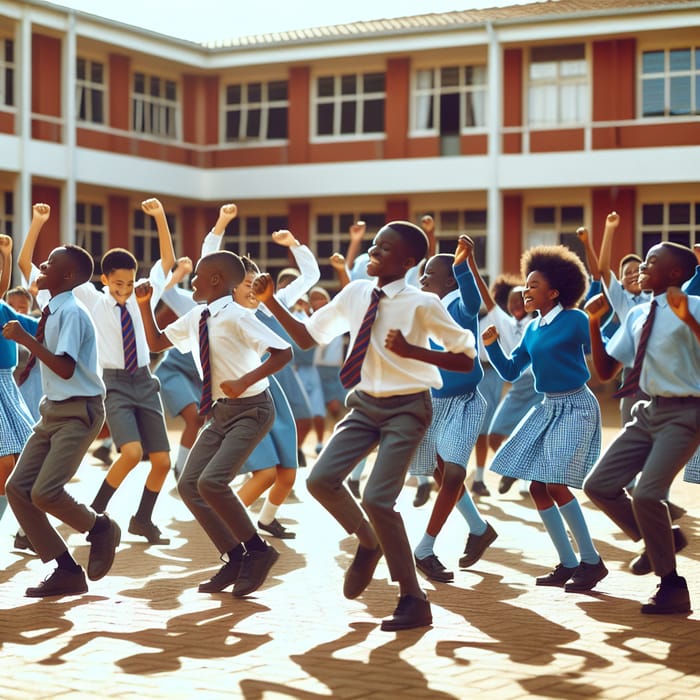 Joyful African School Kids Dancing in Uniform