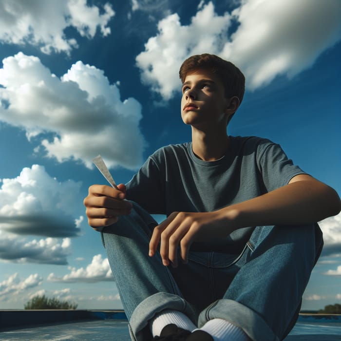 Contemplative Boy Gazing at the Sky | Peaceful Image