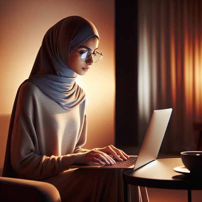 Hijabi Girl Working on Laptop | Productive Scene