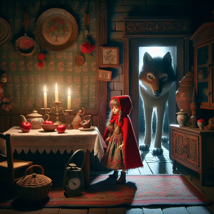 Intriguing Scene: Little Red Riding Hood & Wolf at Grandma's