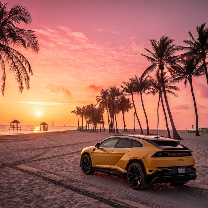 Stunning Beach Sunset with Lamborghini Urus