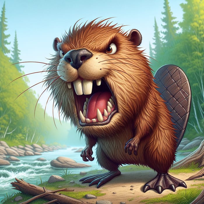 Agitated Beaver with Large Buck Teeth - Angry Aquatic Creature