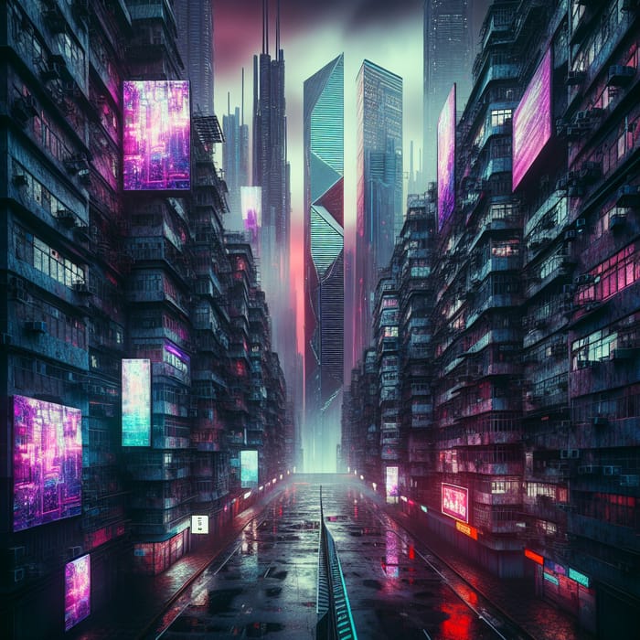 Apocalyptic Cyberpunk Cityscape: Desolate Urban Dystopia