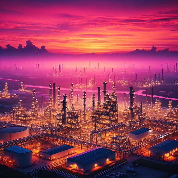 Stunning Sunset Over Oil and Gas Industry Complex