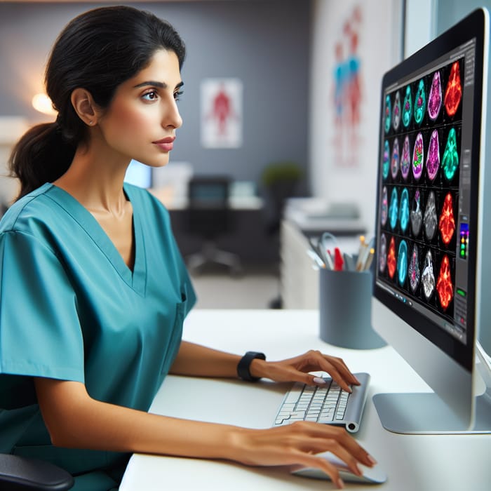 Female Doctor Operating PC for Medical Data Analysis