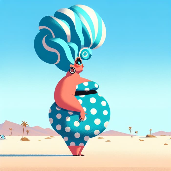 Pregnant Marge Simpson in Polka Dot Swimsuit on Empty Beach