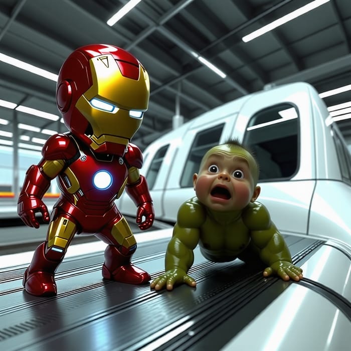 Superhero Babies on a Futuristic Bullet Train