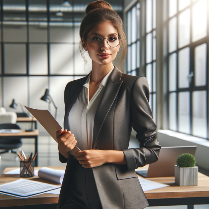 Confident Hispanic Business Woman in Modern Office