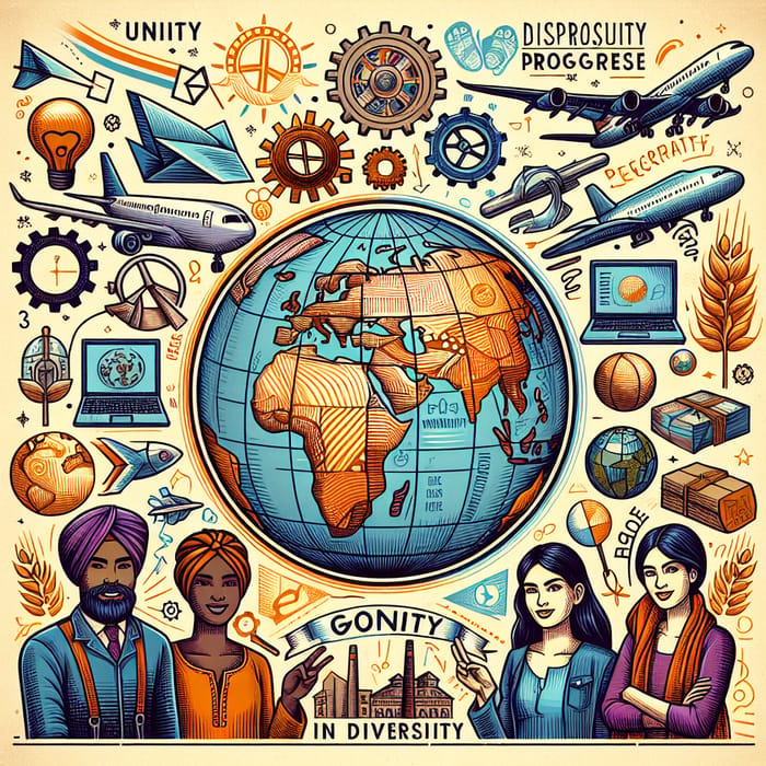 Globalization Poster: Unity in Diversity - Vibrant Design with Global Symbols