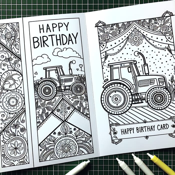 Tractor Themed Birthday Card - Fun Coloring Activity