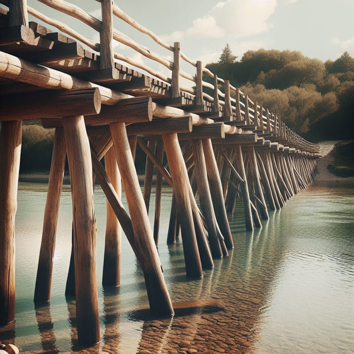 Scenic Wooden Footbridge Over Tranquil Water