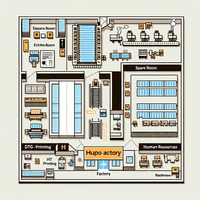 Factory Layout: Rectangle Shape Ground Floor Setup with DTG Printing Area