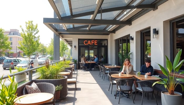 Stylish Modern Cafe Terrace with Outdoor Seating