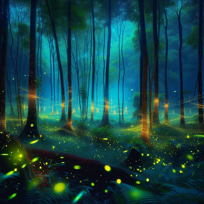 Mystical Forest Firefly Illumination - Ethereal Nature Scene