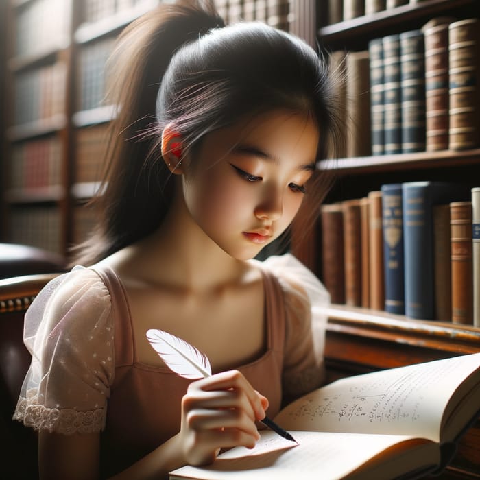 Smart Girl Studying in Library