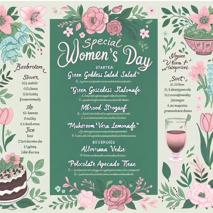 Women's Day Menu: Feminine Plant-Based Selections & Beverages