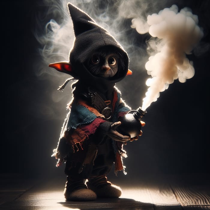 Halfling Thief Clutching Smoke Bomb in Night