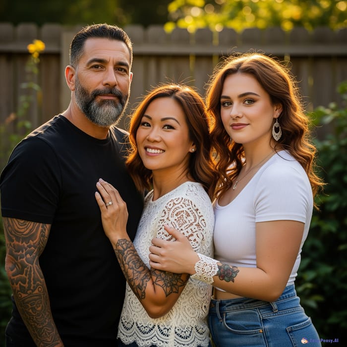 Golden Hour Family Portrait in a Lush Garden Golden Hour Family Portrait in a Lush Garden