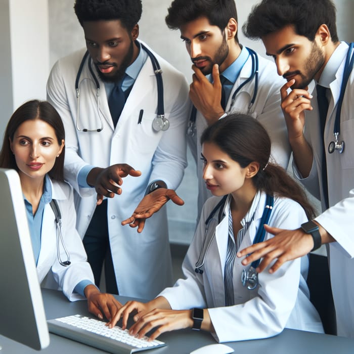 Doctors Collaborating on Test Results Near Computer