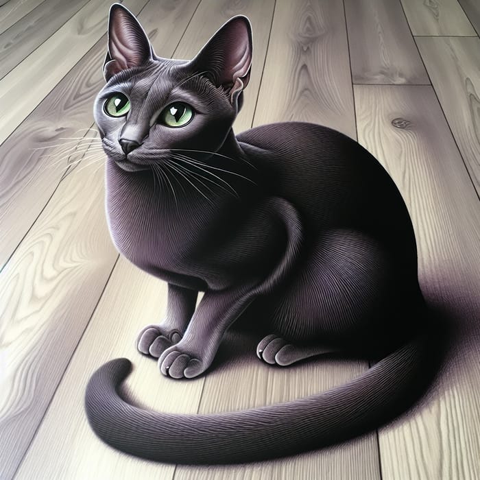 Beautiful Domestic Cat with Emerald Eyes | Luxurious Charcoal Fur