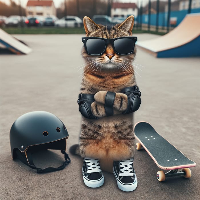 Skateboarding Cat with Cool Skater Style Glasses