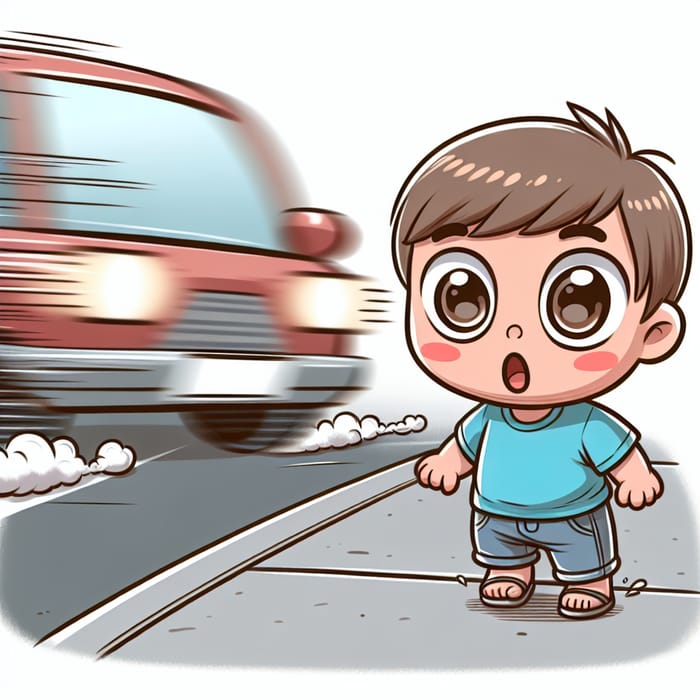 Cartoon of a Small Child Hit by a Speeding Car | Safety Lesson