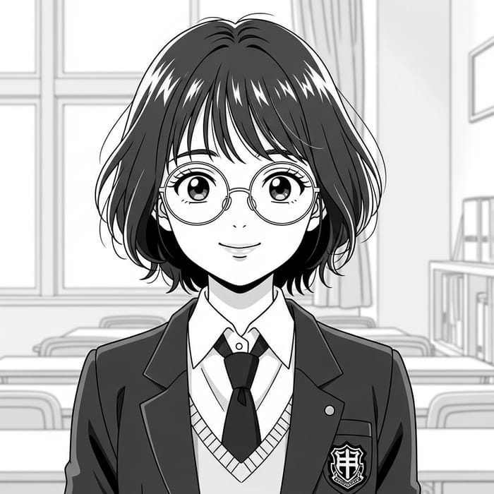 Monochrome Anime Portrait of High School Girl Monochrome Anime Portrait of High School Girl