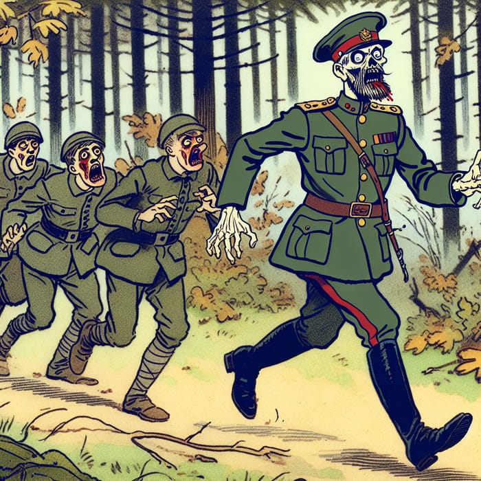 Disney Zombie Officer Chasing Military Recruits in Forest