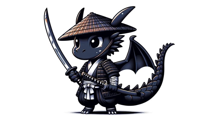 Adorable Samurai Dragon in Black with Katana