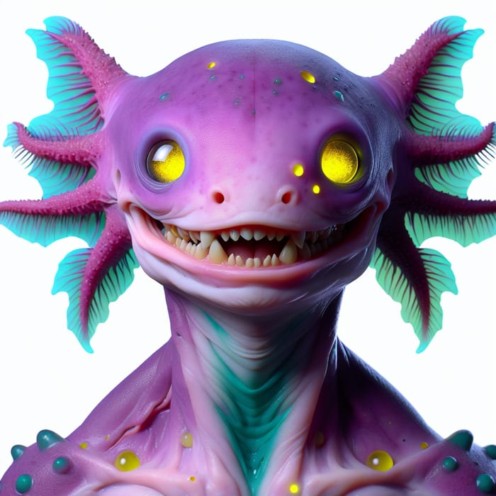 Fantastical Purple Skinned Character with Axolotl-Style Gills and Horns