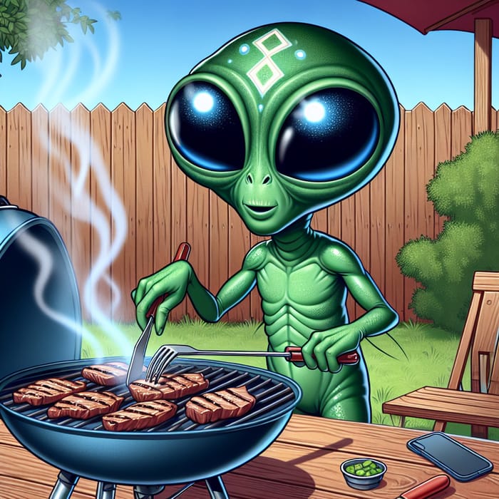 Alien BBQ Master | Fun Summer Evening Scene