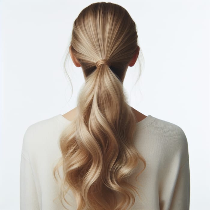 Blonde Long Wavy Hair Ponytail Back View