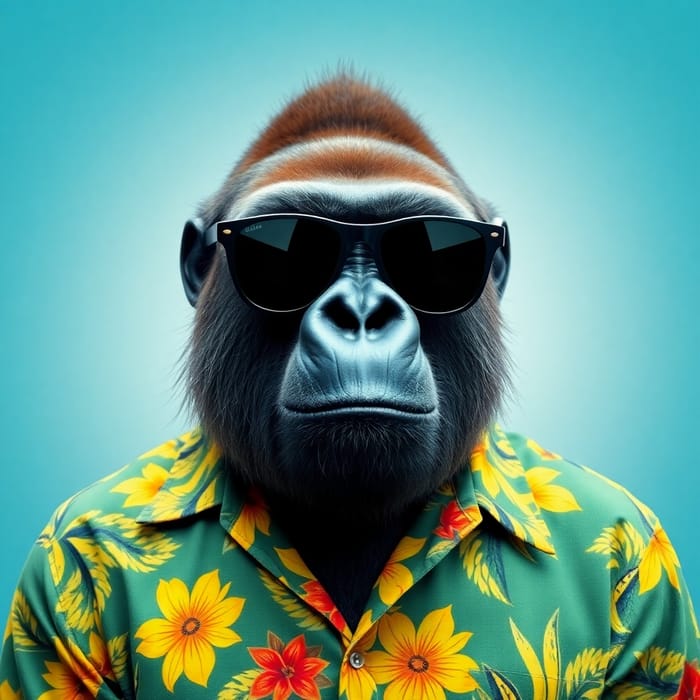 Gorilla in Hawaiian Shirt and Sunglasses