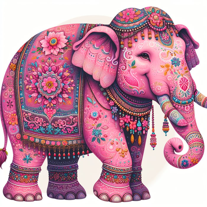 Pink Elephant with Indian Decorations