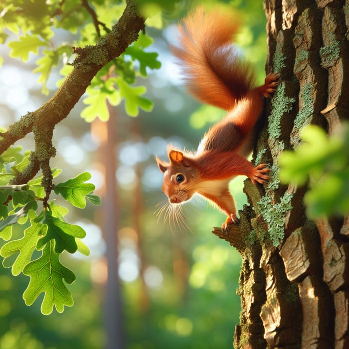 Agile Squirrel Climbing Tall Oak Tree | Forest Wildlife Beauty