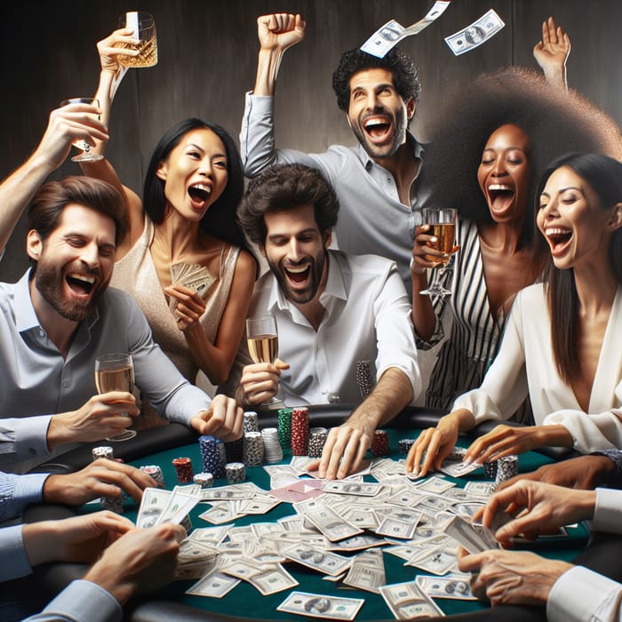 Exciting Poker Night: Cheers and High Stakes