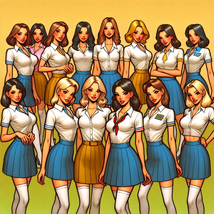 Vibrant Schoolgirls in Vintage Uniforms | Retro Aesthetic & Playful Poses