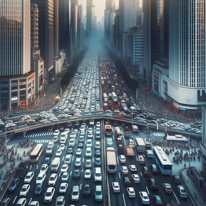 Urban Traffic Scene in City with Abundant Cars