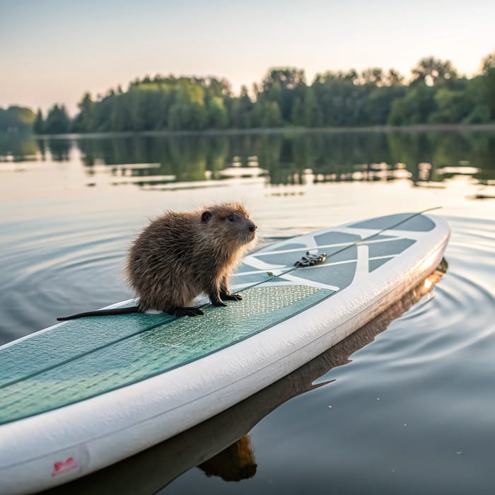 Cute Nutria Baby on a Paddle Board