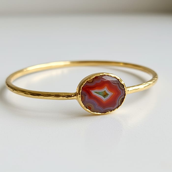 Elegant Gold Bracelet with Center Agate Stone