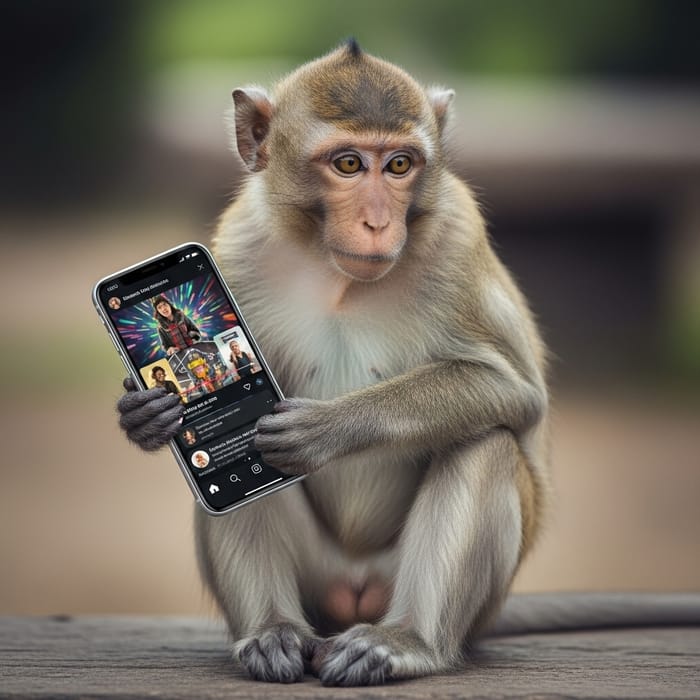 Curious Monkey Engrossed in Smartphone Video Curious Monkey Engrossed in Smartphone Video