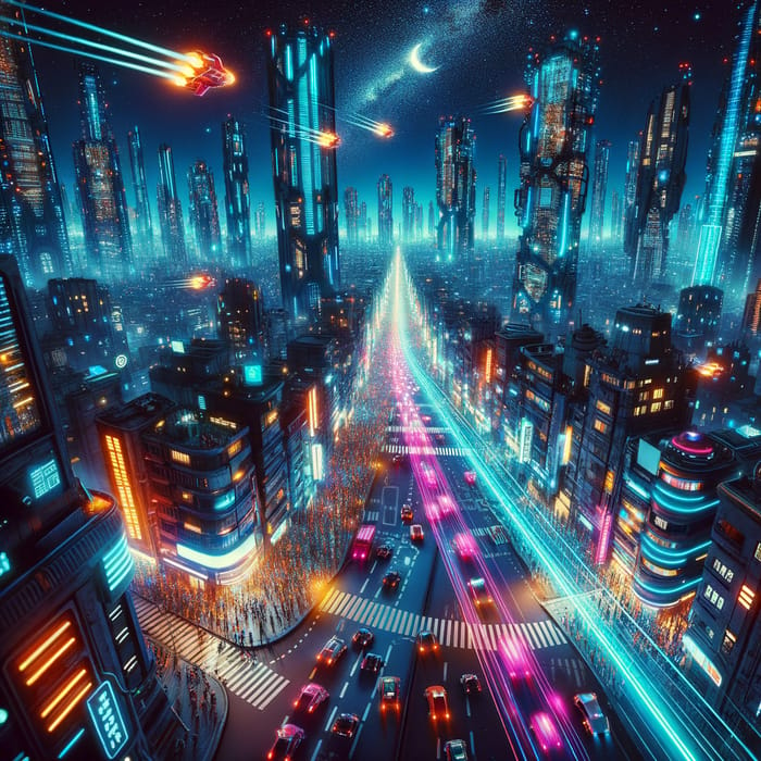 Neon Cyberpunk Cityscape at Night | Flying Cars & Sci-Fi Scene