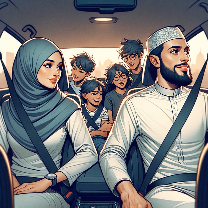 Islamic Family Drive: South Asian Father, Middle-Eastern Mother, Black Teenagers Inside the Car