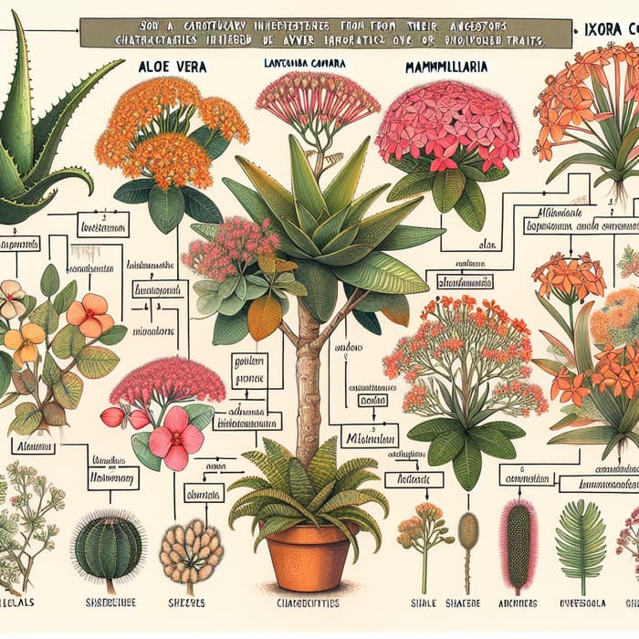 Cladogram of Aloe Vera, Lantana, Mammillaria, & Ixora