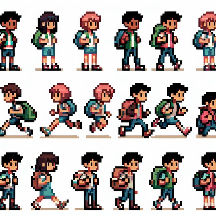 Diverse Pixel Student Sprite Sheet Collection