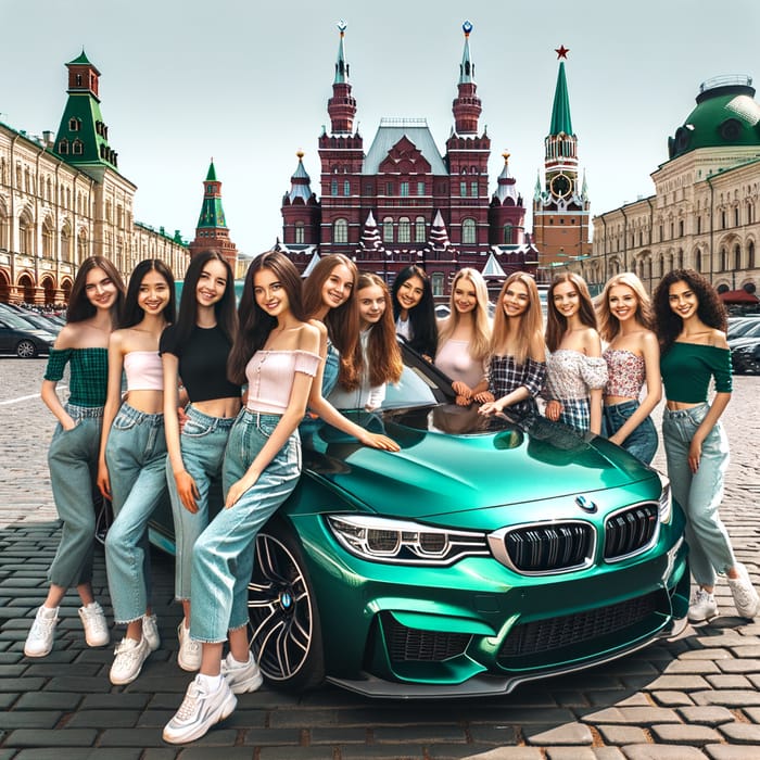 11 Young Girls with BMW M3 G80 on Red Square, Moscow | Cityscape Beauty